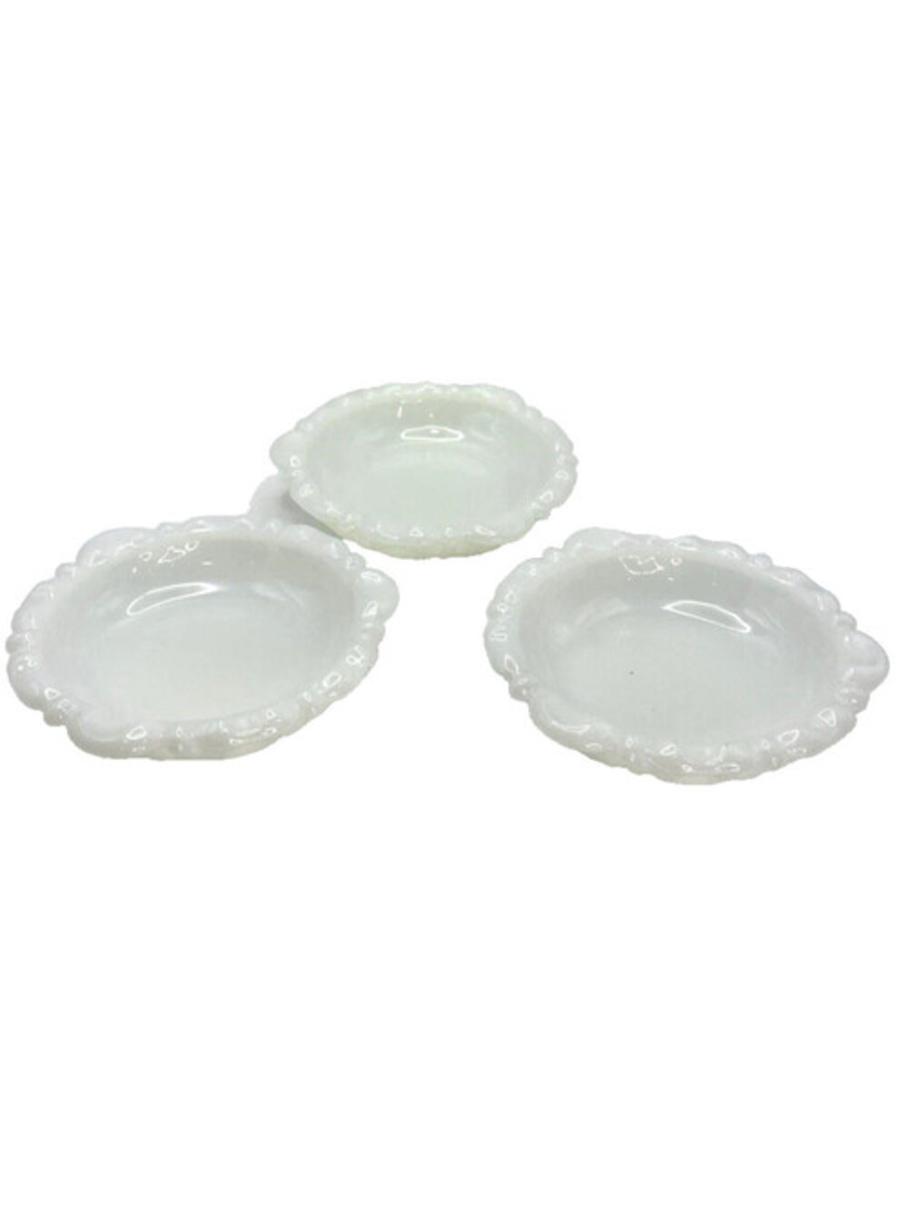 Vintage Milk Glass Bowls Set of 3 with Scalloped Edges, White Opaque Dessert Bow
